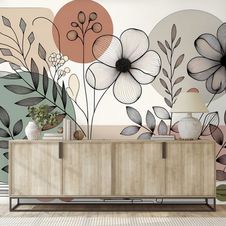 FOTOTAPETE ABSTRAKTE BLUMEN UND BLÄTTER - ABSTRAKTE TAPETEN - TAPETEN