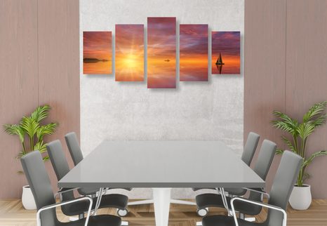 5-TEILIGES WANDBILD VERLASSENES BOOT AUF DEM MEER - BILDER VON NATUR UND LANDSCHAFT - BILDER