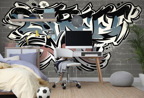 CARTA DA PARATI – IMITAZIONE MATTONI CON SCRITTA STREET ART - CARTA DA PARATI ARTE DI STRADA - CARTA DA PARATI