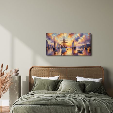 OBRAZ TICHÉ LODĚ NA HLADINĚ - OBRAZY VÝCHOD A ZÁPAD SLUNCE - OBRAZY