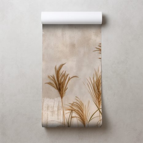 FOTOTAPET IARBĂ PAMPAS PE FUNDAL BEJ - TAPET FLORI - TAPETURI