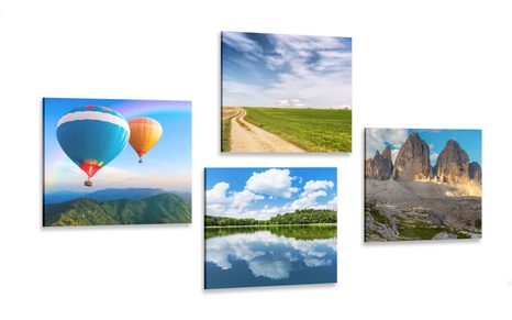 SET OF PICTURES OF A BALLOON FLIGHT OVER THE LANDSCAPE