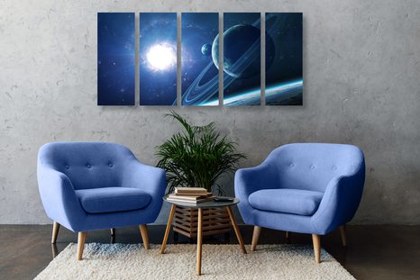 5-TEILIGES WANDBILD PLANET IM WELTRAUM - BILDER VON UNIVERSUM UND STERNEN - BILDER