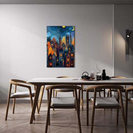OBRAZ SVÁTEČNÍ MĚSTSKÁ KRAJINA - BAREVNÉ DOMY - OBRAZY