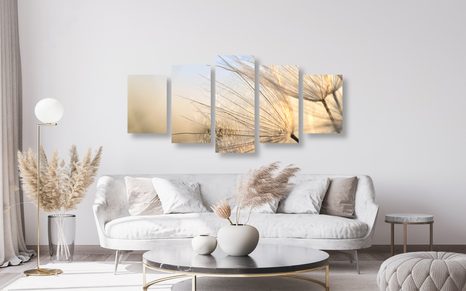 5-DÍLNÝ OBRAZ PAMPELIŠKA NA POLI PŘI VÝCHODU SLUNCE - OBRAZY KVĚTŮ - OBRAZY