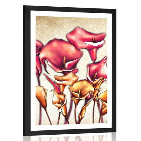 POSTER MIT PASSEPARTOUT ROTE CALLA-BLÜTEN - BLUMEN - POSTER