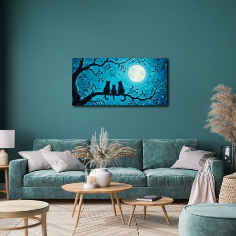 WANDBILD NÄCHTLICHE KATZEN IN BLAU - HALLOWEEN- UND HORROR-BILDER - BILDER