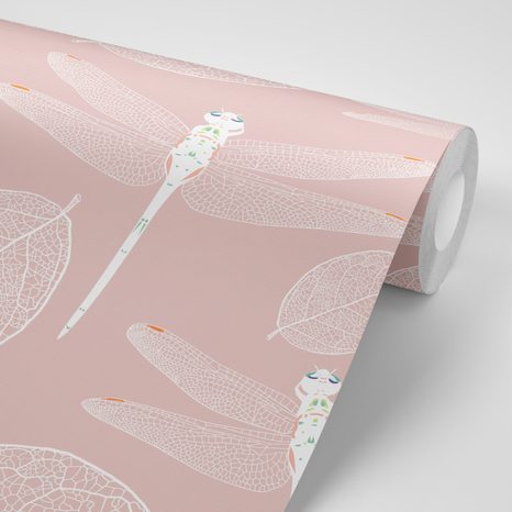 CARTA DA PARATI – LIBELLULE VOLANTI IN ROSA - CARTA DA PARATI ANIMALI - CARTA DA PARATI