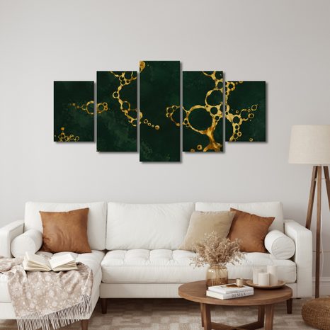 TABLEAU EN 5 PARTIES – CERCLES ABSTRAITS DORÉS - IMAGES FORMES ABSTRAITES - TABLEAUX