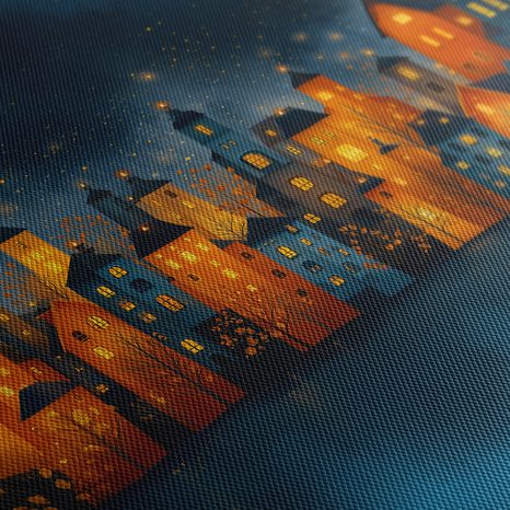 OBRAZ SVÁTEČNÍ NOČNÍ SCENÉRIE - BAREVNÉ DOMY - OBRAZY