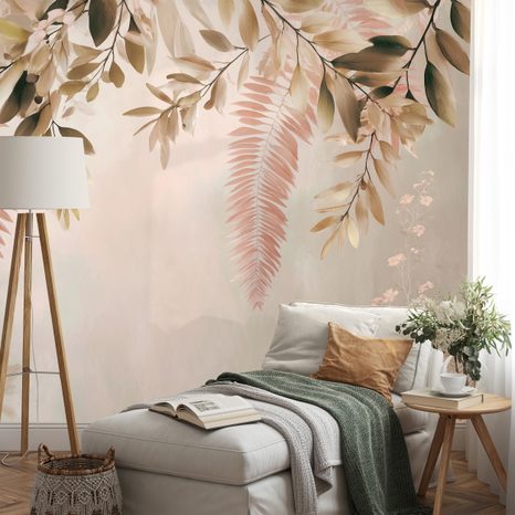 TAPET FRUNZE ROZ DESCHIS ȘI BEJ - TAPETE FRUNZE - TAPETURI