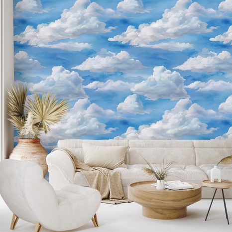 SAMOLEPÍCÍ FOTOTAPETA NADÝCHANÉ BÍLÉ MRAKY NA MODRÉ - VZOROVANÉ TAPETY - TAPETY