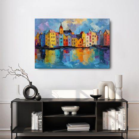 OBRAZ BAREVNÉ DOMY U ŘEKY - BAREVNÉ DOMY - OBRAZY