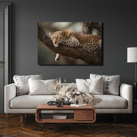 WANDBILD LEOPARD RUHT AUF EINEM BAUM - BILDER VON LÖWEN UND TIGERN - BILDER