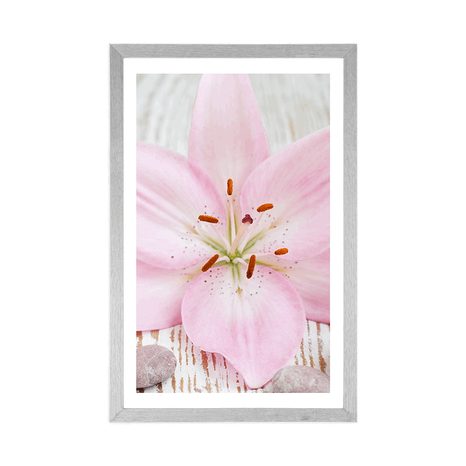 AFFICHE AVEC PASSE-PARTOUT – LYS ROSE ET PIERRES ZEN - FENG SHUI - AFFICHES