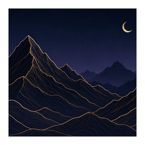 TABLEAU SUR TOILE – LIGNES DORÉES DE MONTAGNES LA NUIT - TABLEAUX DE MONTAGNE - TABLEAUX