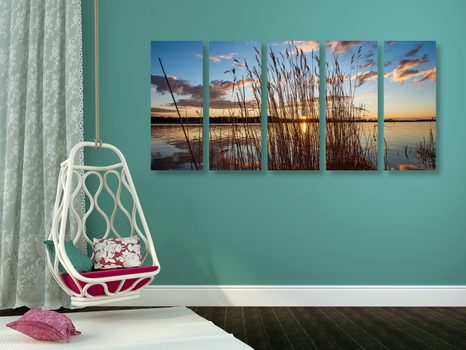 TABLOU 5-PIESE RÂUL LINIȘTIT LÂNGĂ SAT - TABLOU NATURĂ ȘI PEISAJE NATURALE - TABLOURI