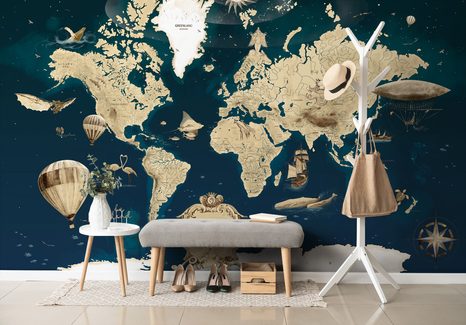 TAPETA KRESLENÁ KRÁĽOVSKY MODRÁ MAPA - TAPETY MAPY - TAPETY