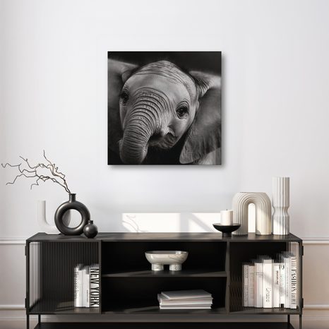 WANDBILD SCHWARZ-WEISSES PORTRÄT EINES ELEFANTEN - BILDER VON ELEFANTEN - BILDER