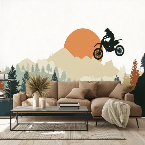 TAPETA MOTOKROSOVÝ SKOK V HORÁCH - DĚTSKÉ TAPETY - TAPETY