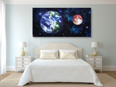 WANDBILD PLANET ERDE UND DER ROTE MOND - BILDER VON UNIVERSUM UND STERNEN - BILDER