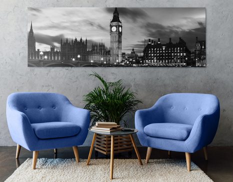 WANDBILD BIG BEN IN LONDON IN SCHWARZ-WEISS - SCHWARZ-WEISSE BILDER - BILDER