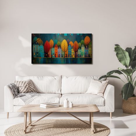OBRAZ SVĚTLA MĚSTA V NOCI - BAREVNÉ DOMY - OBRAZY