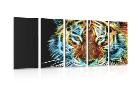 5-PIECE CANVAS PRINT TIGER HEAD IN AN ABSTRACT DESIGN