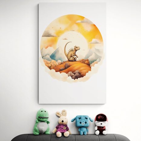 QUADRO SU TELA – MONDO DEI DINOSAURI SOGNANTE - ANIMALI DA SOGNO - STAMPE E QUADRI