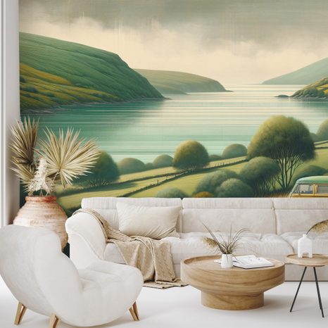 SAMOLEPÍCÍ TAPETA RETRO DODÁVKA V MALEBNÉ KRAJINĚ - TAPETY POLE A LOUKY - TAPETY