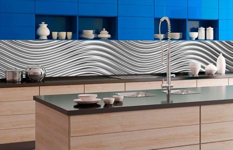 SELF ADHESIVE PHOTO WALLPAPER FOR KITCHEN SILVER WAVES