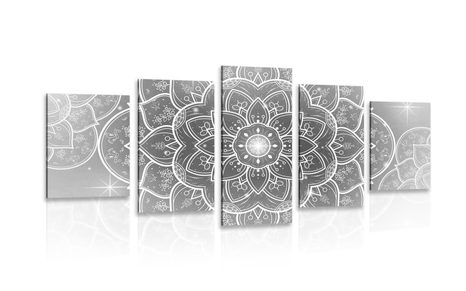 5-PIECE CANVAS PRINT ORIENTAL MANDALA IN BLACK AND WHITE - BLACK AND WHITE PICTURES - PICTURES