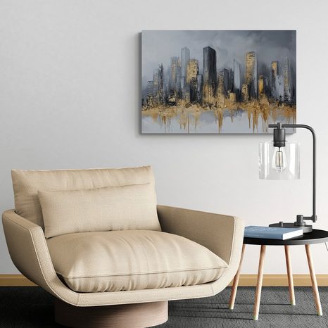 KÉP FELHŐKARCOLÓK PANORÁMÁJA ARANY-SZÜRKÉBEN - VÁROST ÁBRÁZOLÓ KÉPEK - KÉPEK