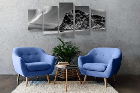 TABLOU 5-PIESE AURORA POLARĂ ÎN NORVEGIA ÎN DESIGN ALB-NEGRU - TABLOURI ALB-NEGRU - TABLOURI
