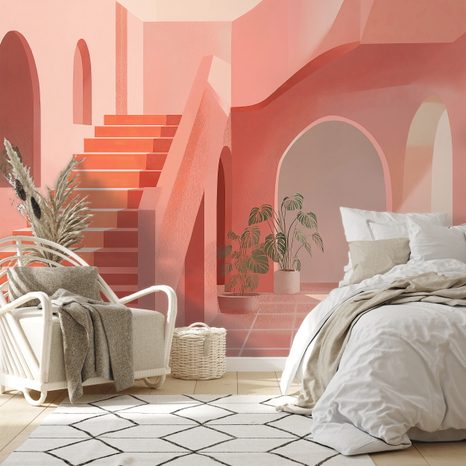 SELBSTKLEBENDE TAPETE ABSTRAKTE ROSA ARCHITEKTUR - STREET-ART-TAPETEN - TAPETEN