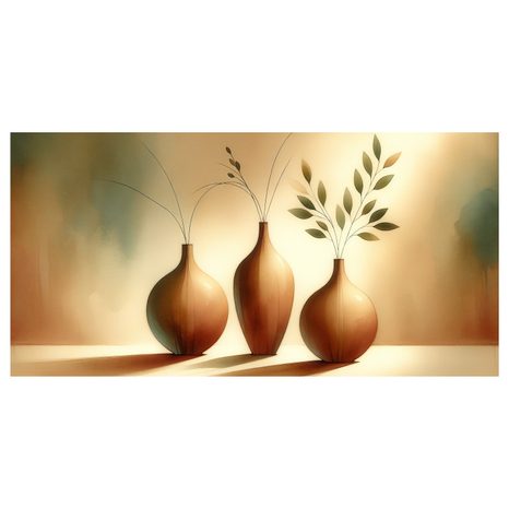 WANDBILD GOLDENE VASEN MIT BLÄTTERN - BOTANISCHE BILDER - BILDER