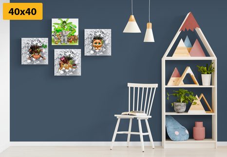 SET OBRAZŮ DŽUNGLE PLNÁ ZVÍŘAT - SESTAVY OBRAZŮ - OBRAZY