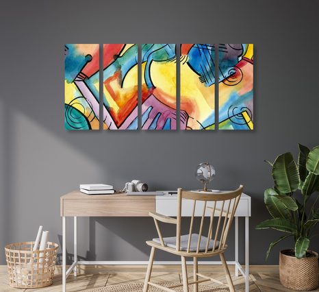 5-DÍLNÝ OBRAZ PESTROBAREVNÉ ABSTRAKTNÍ UMĚNÍ - ABSTRAKTNÍ OBRAZY - OBRAZY