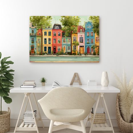 WANDBILD BUNTE HÄUSER MIT ALLEE - BUNTE HÄUSER - BILDER
