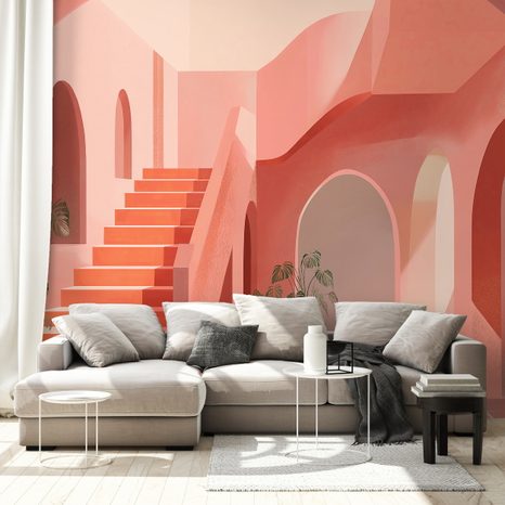 SAMOLEPÍCÍ TAPETA ABSTRAKTNÍ RŮŽOVÁ ARCHITEKTURA - STREET ART TAPETY - TAPETY