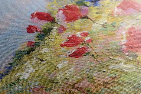 WANDBILD GEMALTE MOHNBLUME AUF DER WIESE - BILDER BLUMEN - BILDER