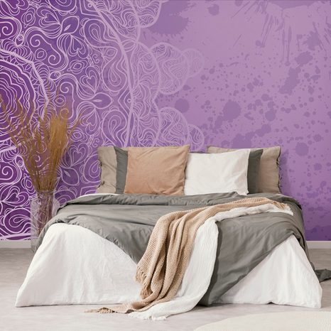 TAPET ARABESCA VIOLETĂ PE UN FUNDAL ABSTRACT - TAPET FENG SHUI - TAPETURI