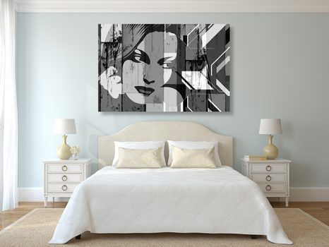 КАРТИНА НА ПЛАТНО – ПОРТРЕТ НА ЖЕНА В ЧЕРНО-БЯЛ ВАРИАНТ - ЧЕРНО-БЕЛИ КАРТИНИ - КАРТИНИ