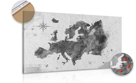 PICTURE ON THE CORK OF A RETRO MAP OF EUROPE IN BLACK & WHITE