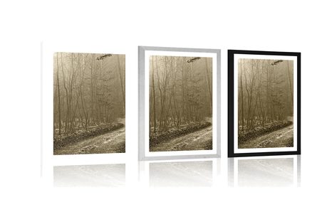 PLAKAT S PASPARTUOM PUTELJAK U ŠUMU U SEPIJASTOM TONU - PRIRODA - PLAKATI