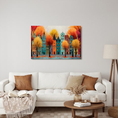 WANDBILD HERBSTLICHE STADT MIT BUNTEN HÄUSERN - BUNTE HÄUSER - BILDER