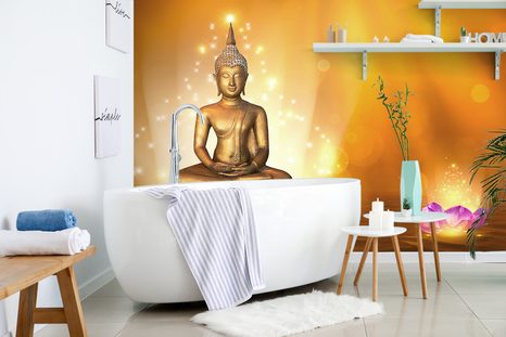 TAPETE BUDDHA-STATUE AUF EINER LOTOSBLÜTE - TAPETEN MIT FENG SHUI-MOTIVEN - TAPETEN