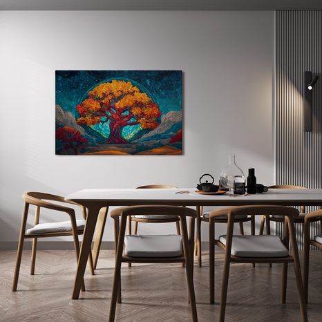 QUADRO SU TELA – MAESTOSO ALBERO DELLA VITA IN MONTAGNA - QUADRI ALBERI DELLA VITA - STAMPE E QUADRI