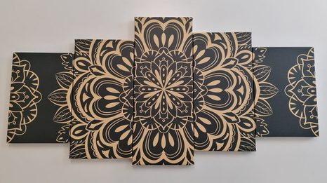 TABLOU 5-PIESE MANDALA PE UN FUNDAL NEGRU - TABLOURI FENG SHUI - TABLOURI