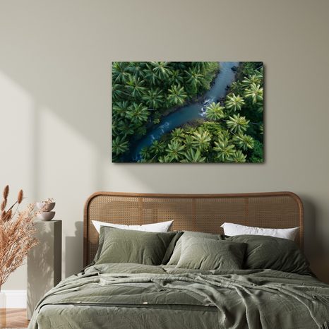 WANDBILD TROPISCHER FLUSS IM DSCHUNGEL - BILDER BÄUME UND LAUB - BILDER